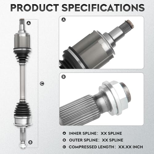 NEW Front Left or Right CV Axle Shaft Assembly fits for Toyota Sequoia 2001-2007, for Toyota Tundra 2000-2006, 3.4L 4.0L 4.7L, (4WD Only, NOT for RWD), Driver or Passenger Side, for 66-5194
