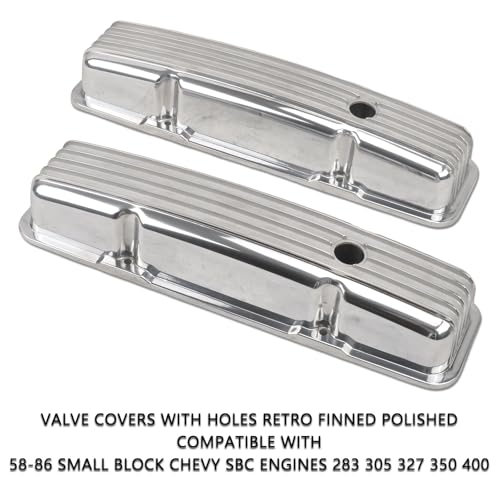 Aluminum Valve Covers with Holes Retro Finned Polished - color: Polish, size: SBC 58-86