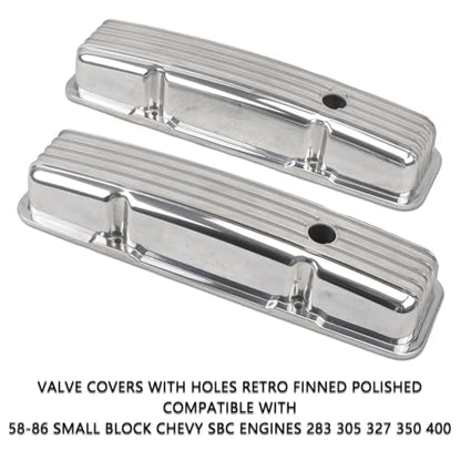 Aluminum Valve Covers with Holes Retro Finned Polished - color: Polish, size: SBC 58-86