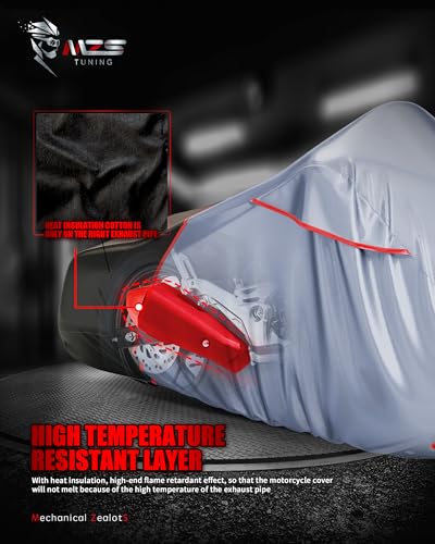 MZS Motorcycle Cover Waterproof Outdoor, Heavy Duty All Season Weather Sun Protection with Storage Bag Vents Night Reflective Cotton Lining Lock Holes fits up to 104" Motorcycles Vehicle Covers