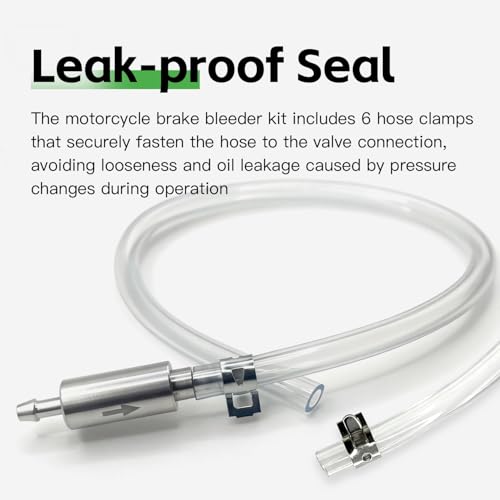 Brake Bleeder Hose with One-Way Check Valve – Universal Motorcycle & Car Brake Fluid Bleeding Kit, Anti-Backflow Soft Tube with Screw Caps & Spring Clamps for Hydraulic Clutch System(2pcs)