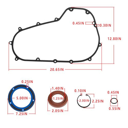 Primary Cover Gasket Seal Replacement Rebuild Parts Kit Oil Seals Fit for Harley Davidson Electra Glide, Road Glide, Road King, Street Glide, Ultra Limited Made 2007-2016