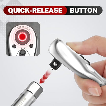 TOMMARS Stubby Ratchet Set 1/4" 3/8" 1/2" Drive Socket Wrench - size: 1/4", 3/8", 1/2" Drive, style: Stubby Ratchet Set