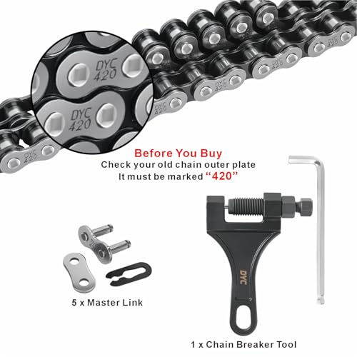 DYC 420 Chain 132 Links with 5 Master Links and Chain Breaker Tool - color: Natural Steel