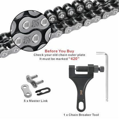 DYC 420 Chain 132 Links with 5 Master Links and Chain Breaker Tool - color: Natural Steel
