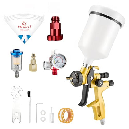 HVLP Air Spray Gun Kit 1.3mm, Professional Automotive Paint Sprayer - color: Golden, size: 1.3mm