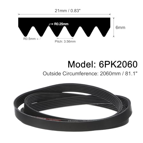 uxcell 6K811/6PK2060 Serpentine Belt 6 Ribs 2060mm Length x 21mm Width x 5mm Height, EPDM Poly V Belt, Multi Wedge Micro V Belt for Vehicle - size: 6PK2060