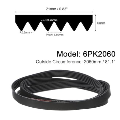 uxcell 6K811/6PK2060 Serpentine Belt 6 Ribs 2060mm Length x 21mm Width x 5mm Height, EPDM Poly V Belt, Multi Wedge Micro V Belt for Vehicle - size: 6PK2060