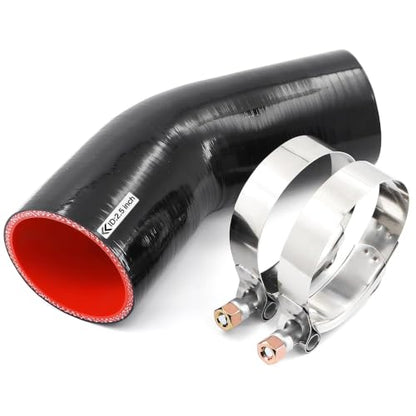 45 Degree ID 2-1/2 Inch Elbow Silicone Coupler Hose 4 Ply Polyester Reinforcement With 2 Steel T Clamps,Intercooler,Turbo,Intake Pipe - size: 45° 2.5"