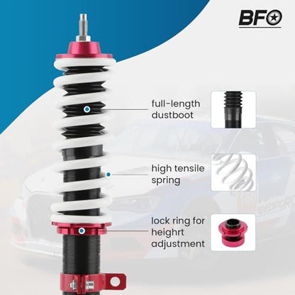 BFO Coilovers for Toyota Yaris 2007-2010, for Scion XD 2008-2012, Height Adjustable Full Coilovers Suspension Kit, Preset Damping Shock Absorber Lowering Kit Red