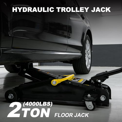 Torin 2 Ton Hydraulic Floor Jack, 4000 lbs Capacity Low Profile Trolley Service Jack with 5.2"-13.3" Lifting Range, Heavy Duty Steel Car Jack for Sport Utility Vehicle, Cars, Black - size: 2T