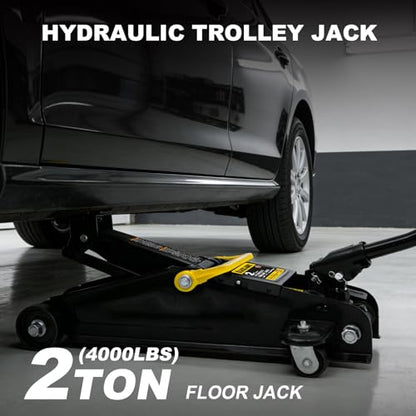 Torin 2 Ton Hydraulic Floor Jack, 4000 lbs Capacity Low Profile Trolley Service Jack with 5.2"-13.3" Lifting Range, Heavy Duty Steel Car Jack for Sport Utility Vehicle, Cars, Black - size: 2T