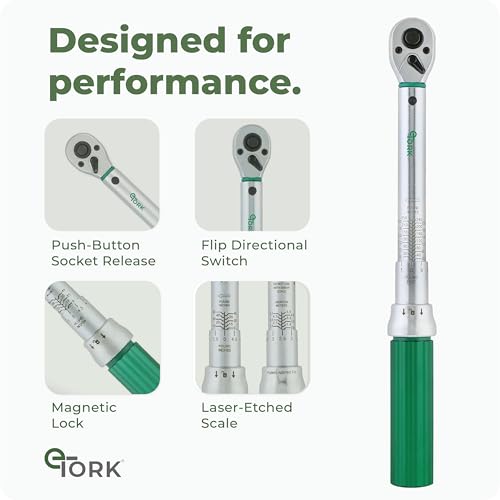 eTORK 3/8” Torque Wrench with Magnetic Lock System - Inch Pound Torque Wrench (20-250 in.-lb.) (3-28 N.m), Professional Mechanic Tool Set & DIY Projects, Mechanic & Automotive Tools, 3/8” Drive - size: 3/8-Inch, style: 20-250 in.-lb