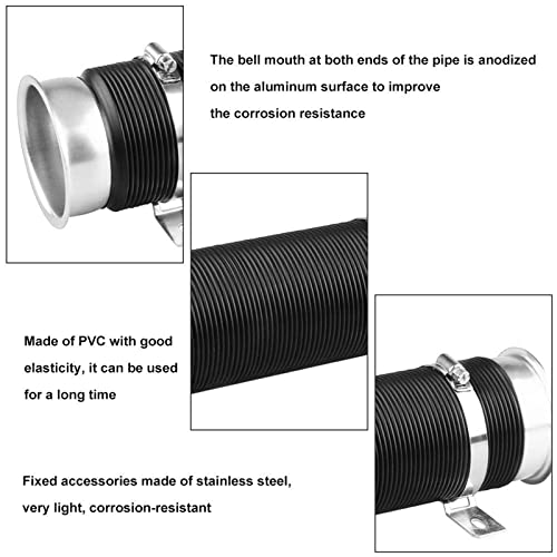 Sporacingrts Universal Multi Adjustable 77mm Flexible Cold Air Intake Pipe Inlet Hose Turbo Multi Flexible Air Intake Pipe Silver Connector Compatible with Universal Car