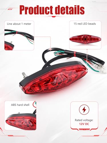 Watris Veiyi 12V Motorcycle Rear Brake Tail Light for ATV Dirt Bike