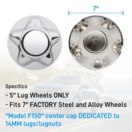 7" Center Cap with 5-Lug Steel Wheel Chrome for Ford 1997-2003 F150 F-150 97-02 Expedition