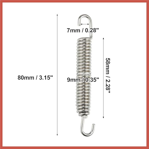 ACROPIX 2 Pcs Motorcycles Universal Exhaust Pipe Spring 80mm 3.15" Stainless Steel Exhaust Pipe Spring Hook Modified Accessory Silver Tone Car Parts