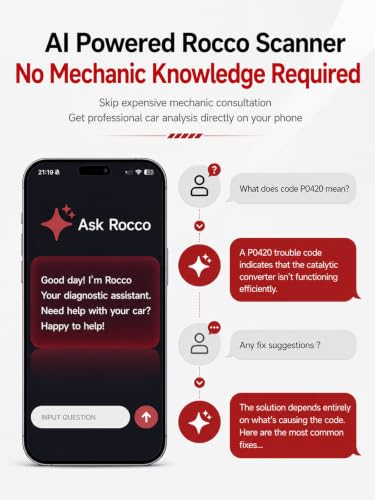 Rocco OBD2 Scanner Bluetooth for iPhone & Android, No Subscription(Red) - color: Red