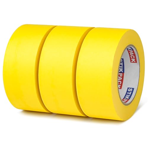 3 Rolls Yellow Painters Tape 2 Inch x 55 Yards (165 Total Yards), Automotive Masking Tape, Paint Tape for Painting, Painter's, DIY Crafts Arts Decoration Labeling and School Projects - color: yellow