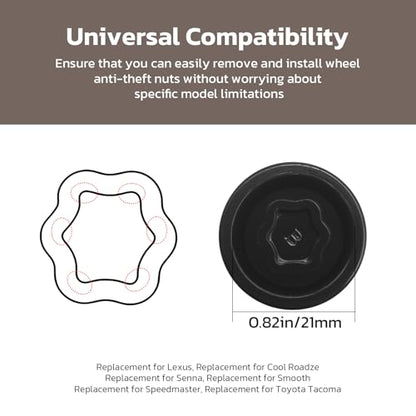 B-Wheel Locking Nut Key, Replacement for Toyota Tacoma, 21mm Wheel Lock Nut Socket Adapter, Anti-Theft Lug Removal Tool - color: Black, size: Socket B 21mm