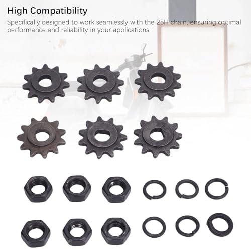 25H Chain Motor Sprocket Kit, 11T Reliable Metal with D Hole Nut and Spring, 10mm Inner Diameter for Motorcycle Dirt Bike ATV, 6 Pack Stable Performance Sprocket Set.