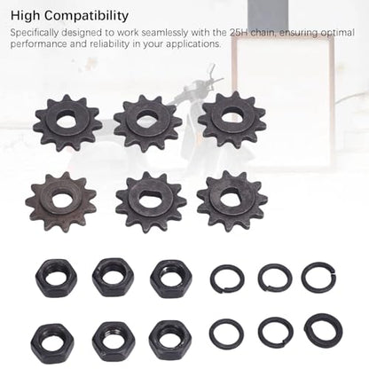 25H Chain Motor Sprocket Kit, 11T Reliable Metal with D Hole Nut and Spring, 10mm Inner Diameter for Motorcycle Dirt Bike ATV, 6 Pack Stable Performance Sprocket Set.