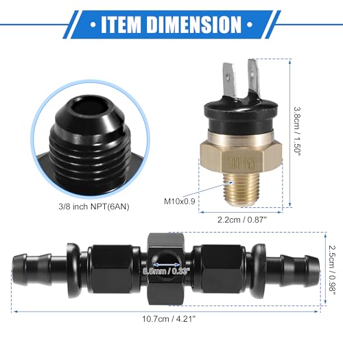 Coolant Hose Thermostat Switch Kit, 6AN 180'F on - 165'F Off Transmission Cooler Sensor Fan Oil Cooler Radiator Electric Switch Fitting Universal for Car Truck Metal Black - size: 180'F on - 165'F