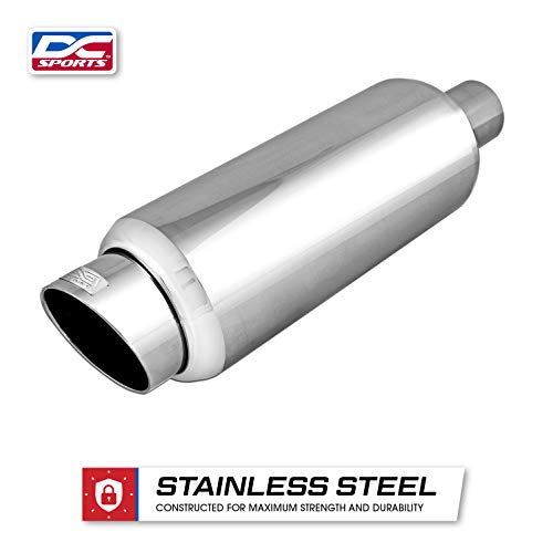 DC Sports EX-5016 Performance Bolt-On Resonated Exhaust Muffler with Clamps and Adapters for Universal Fitment on Most Cars, Sedans, and Trucks - Polished Stainless Steel