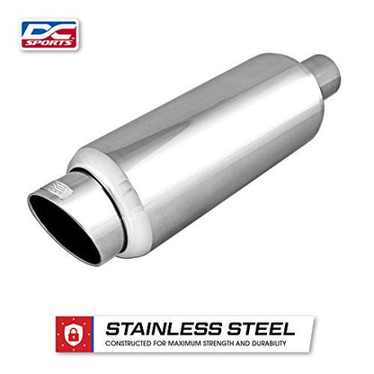 DC Sports EX-5016 Performance Bolt-On Resonated Exhaust Muffler with Clamps and Adapters for Universal Fitment on Most Cars, Sedans, and Trucks - Polished Stainless Steel