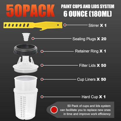 Paint Spray Gun Disposable Cups System 180ml (6oz) with Lids Liners - size: 6 Ounce Kit (180ml)