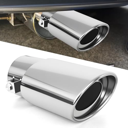 Stainless Steel Car Exhaust Tip, Bolt-On Resonated Muffler Slant Tip with Clamps and Adapters, 2.5" to 3.3" Adjustable Auto Chrome-Plated Finish Exhaust Tailpipe for Cars (Silver, Style 1) - color: Silver