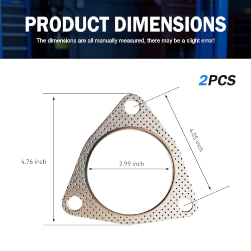 2PCS Exhaust Gasket, 3" 3-Bolt Stainless Flange Gaskets (Silver)