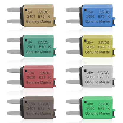 ATM Manual Resettable Fuse Low Profile Mini Blade Fuses 5A 6A 7.5A 10A 15A 20A 25A 30A Amp Automotive Circuit Breaker Fuses Reset Fuses Assortment Kit Boat Marine RV Car Truc DC 12V 28 Volts - style: Manual-Mixed set