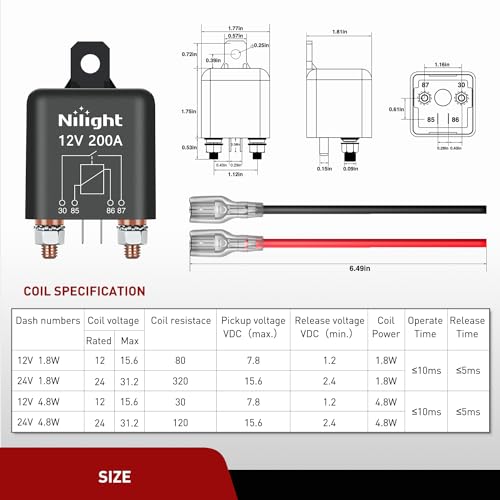 Nilight 2PC 12V 200A 4 Pin SPST Starter Relay W/Copper Lugs for Car RV - color: 200A-2PC
