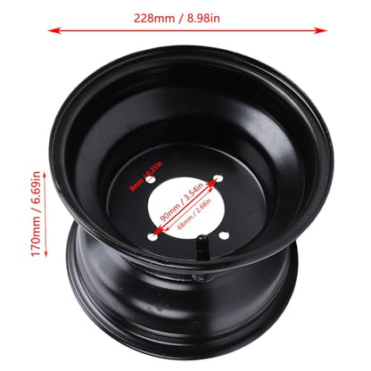 18X9.50-8 ATV Wheel Rim, 8 Inch Black Paint Coating High Strength Steel Rear Wheel Rim Hub with 4 Bolts Holes for Go Kart Quad Dirt Bike Ride On Mower