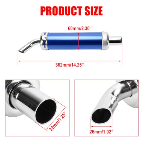 Muffler Exhaust 1.25inch Aluminum Motorcycle Racing Exhaust Muffler Silencer Pipe Blue