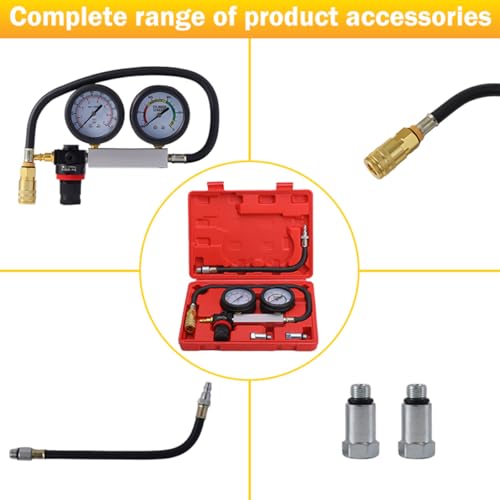 TU-21Cylinder Leak Down Tester Kit, Automotive Engine Compression Leakage Test Kit for Cars Trucks Motorcycles - color: Red-1
