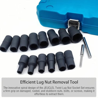 16PCS Twist Lug Nut Socket Set, 1/2" Drive Bolt Nut Extractor Tool - color: 16pcs Lug Nut Extractor 1/2 Inch Drive