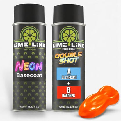 LiME LiNE Automotive Neon Basecoat Aerosol Spray Paint - Must be Clearcoated with High Gloss 2K Double Shot Clearcoat System (Neon Orange + Clearcoat Kit) - color: Neon Orange + Clearcoat Kit