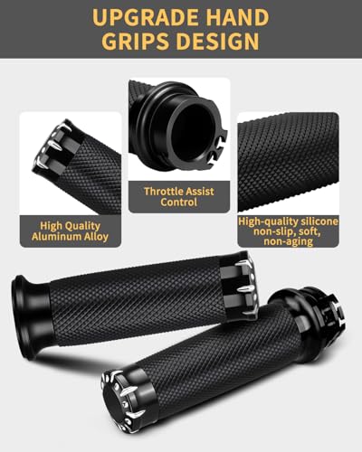 Hand Grips 1 Inch Motorcycle Handlebar Grips Cable Throttle Compatible for Honda Yamaha Suzuki Kawasaki Harley Davidson Sportster Touring Dyna Softail 883 1200 Black
