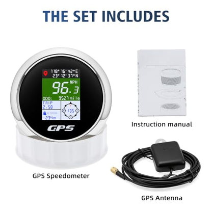 Boat GPS Speedometer Gauge 3-3/8" 85mm Waterpoof for Marine Car - color: Black & White