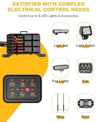 KACOLA 6 Gang Switch Panel, 12V Circuit Control Relay System Auto Dimmable