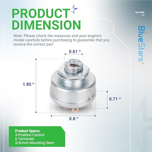 BlueStars 103-0206 Ignition Switch 3 Positions 6 Terminals - for Exmark - size: 103-0206 - 6 Terminals