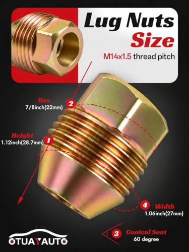 OTUAYAUTO M14x1.5 24Pcs Open End OEM Lug Nuts, Zinc Gold Replacement for - color: Zinc Gold, size: M14x1.5, style: 24 PCS