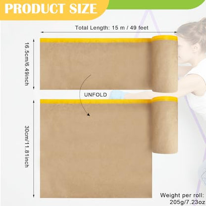 12" x50ft 2Pcs Orange Pre-Taped Masking Paper with Adhesive Tape - color: Orange