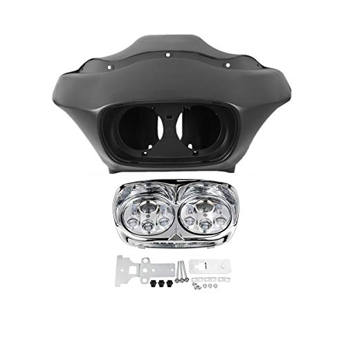 SLMOTO Inner & Outer Fairing 5.75'' Dual LED Headlight Fit for Fit for Harley Road Glide FLTR 98-13 - color: Matte Black+Chrome Dual LED Headlight