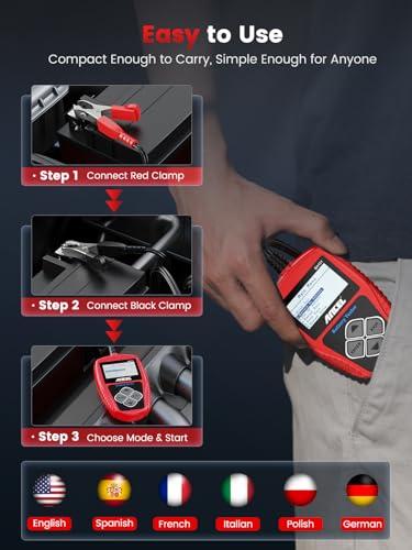 ANCEL BA101 Car Battery Tester, 12V Digital Automotive Alternator Meter Diagnostic Tool,100-2000 CCA Load Capacity, Charging & Cranking Analyzer for Truck, Boat, RV, Marine Vehicle, and More