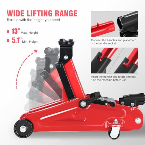 DNA MOTORING 2 Ton Low Profile Hydraulic Floor Jack, Red, 4000 lbs Capacity - color: Red, style: 2 ton