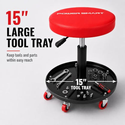 PowerSmart 330LBS Pneumatic Roller Seat with 15" Tool Tray and Wheels