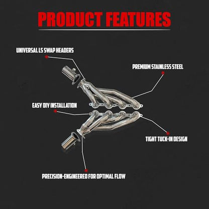Stainless Steel Headers, Shorty Style for LS Swaps, Universal for Swaps Only, Not Designed to Fit Any Vehicle that came from Factory with an LS Style Engine